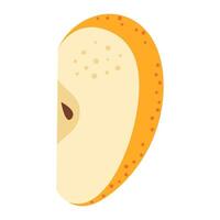 Fresh yellow apple slice icon. Healthy vegetarian snack, cut apple for design, infographic. Sliced on pieces apple. Hand drawn trendy flat style isolated on transparent background illustration vector