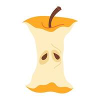 Yellow Apple Core. Hand drawn trendy flat style on transparent background. Apple eaten cartoon image art. Healthy vegetarian snack, apple stub for design, infographic illustration vector