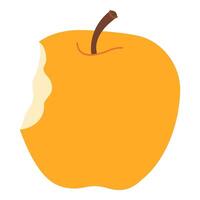 Yellow juicy bitten apple. Apple eaten cartoon image art. Hand drawn trendy flat style isolated on transparent background. Healthy vegetarian snack, bitten apple for design illustration vector