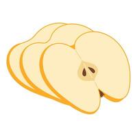 Fresh yellow apple slice icon. Healthy vegetarian snack, cut apple for design, infographic. Sliced on pieces apple. Hand drawn trendy flat style isolated on transparent background illustration vector