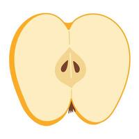 Fresh yellow apple slice icon. Healthy vegetarian snack, cut apple for design, infographic. Sliced on pieces apple. Hand drawn trendy flat style isolated on transparent background illustration vector