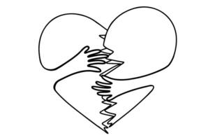Continuous line drawing of two hand holding hugging heart. illustration vector