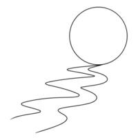 Continuous one line drawing of river and full moon. graphic illustration vector