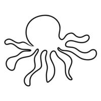 Continuous one line drawing of squid sea ocean elements. illustration vector