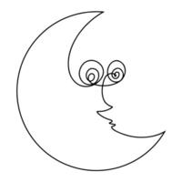 Continuous one line drawing of the moon. illustration vector
