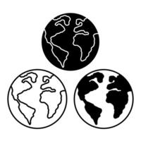 Black and white of 3 Earth planet incon in different style vector
