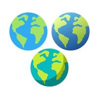3 Earth planet incon in different style of color vector