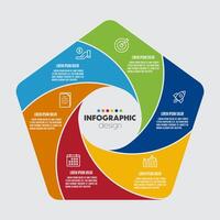 Pentagon infographic colorful business template with 6 step. Template for presentation. vector