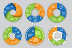 Round pie chart divided into 3 colorful parts. Concept startup development strategy. Simple flat infographic for business information visualization. vector