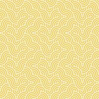 Seamless abstract geometric yellow japanese overlapping circles spaghetti and waves pattern vector