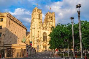 General View of Cathedral of St Michael and St Gudula located in Brussels, Belgium photo