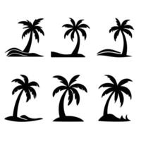 palm tropical tree set icons black silhouette illustration isolated on white background vector