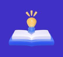 3D Light Bulb Over Open Book vector