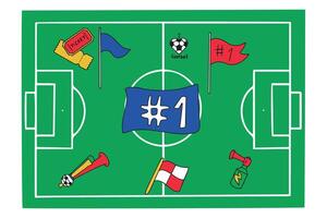 Set of icons of football items, fan attributes and flags for the football championship. vector
