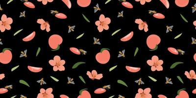 Peach or apricot seamless pattern. Summer tropical endless background for label, fabric, packaging. illustration. vector