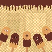 Background of ice cream on a stick in kawaii style. vector