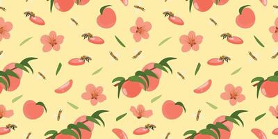 Peach or apricot seamless pattern. Summer tropical endless background for label, fabric, packaging. illustration. vector