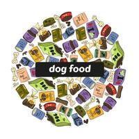 set of Dog Food in the shape of a circle in cartoon style. Color image of pet food. vector