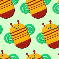 Plasticine 3d background seamless pattern insects bee. kids package, wrapping paper vector