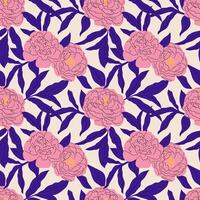 Seamless pattern with abstract flowers and leaves. Endless ornament with hand-drawn floral elements. vector