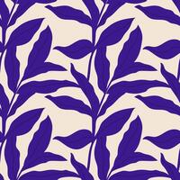 Seamless pattern with abstract blue branches with leaves on a light background. Endless ornament with hand-drawn floral elements. vector