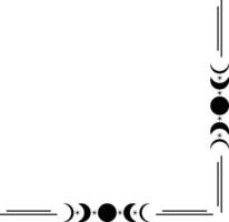 Moon phases corner border design. Frame with moon and stars. Isolated on white background. vector