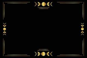 Celestial magical border. golden frame with stars, moon phases, crescents, and copy space. Mystic linear background with place for text. vector
