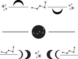 Text dividers, paragraph dividers, borders, frames, separators with moon and star constellations. vector