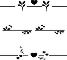 Heart and leaf divider, paragraph dividers, borders, frames and separators. vector