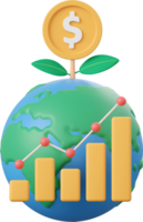 Coin tree on globe with bar graph, 3d illustration of Investment concept png