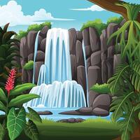 River waterfall fall from cliff vector