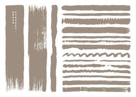 Grunge paint brushes design set. Rough textured brush strokes element bundle. Painting graphic element pack. vector