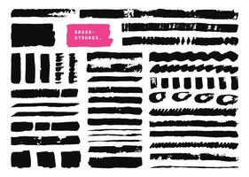 Grunge black paint brush strokes element bundle. Abstract hand drawn brushes element set. Freehand rough textured stroke. straight and wavy lines, circle, square shapes. vector