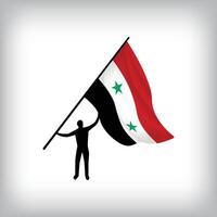A man holds the flag of SYRIA in the air. flag waving. National day realistic flag vector