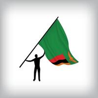 A man holds the flag of ZAMBIA in the air. flag waving. National day realistic flag vector