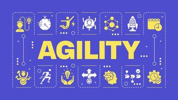 Agility blue word concept. Business methodology. Project management. Process improvement. Visual communication. Artwith lettering text, editable glyph icons vector