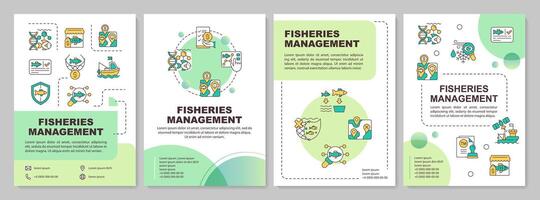 Fisheries management benefits green circle brochure template. Leaflet design with linear icons. Editable 4 layouts for presentation, annual reports vector