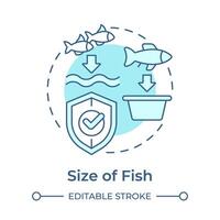 Size of fish soft blue concept icon. Ecosystem biodiversity, marine. Seafood production. Round shape line illustration. Abstract idea. Graphic design. Easy to use in infographic, presentation vector