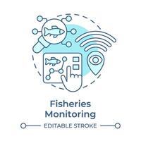 Fisheries monitoring soft blue concept icon. Fish analysis. Aquatic ecosystem health. Round shape line illustration. Abstract idea. Graphic design. Easy to use in infographic, presentation vector