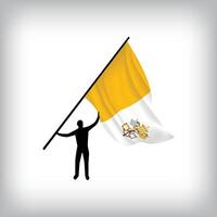 A man holds the flag of VATICAN CITY in the air. flag waving. National day realistic flag vector