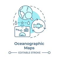 Oceanographic maps soft blue concept icon. Weather data, statistics. Monitoring tool. Round shape line illustration. Abstract idea. Graphic design. Easy to use in infographic, presentation vector