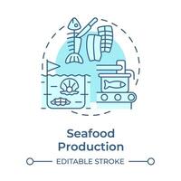 Seafood production soft blue concept icon. Aqua farming industry. Aquatic resources. Round shape line illustration. Abstract idea. Graphic design. Easy to use in infographic, presentation vector