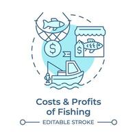 Costs and profits of fishing soft blue concept icon. Fisheries management, sustainability. Round shape line illustration. Abstract idea. Graphic design. Easy to use in infographic, presentation vector