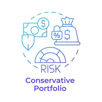Conservative portfolio blue gradient concept icon. Low risk, earnings stability. Round shape line illustration. Abstract idea. Graphic design. Easy to use in infographic, presentation vector