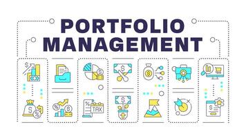 Portfolio management word concept isolated on white. Stocks documentation, income generation. Creative illustration banner surrounded by editable line colorful icons vector