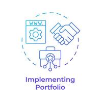Implementing portfolio blue gradient concept icon. Business collaboration, investment. Round shape line illustration. Abstract idea. Graphic design. Easy to use in infographic, presentation vector