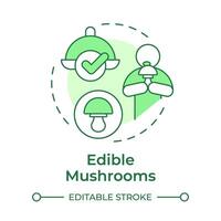 Edible mushrooms soft green concept icon. Safe mushrooms for eating. Foraging mushrooms. Vegan food. Round shape line illustration. Abstract idea. Graphic design. Easy to use in article vector