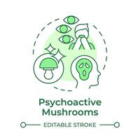 Psychoactive mushrooms soft green concept icon. Magic mushrooms. Visual distortions. Psychedelic fungi. Round shape line illustration. Abstract idea. Graphic design. Easy to use in article vector
