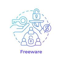 Freeware blue gradient concept icon. Customer service, usage tracking. Software licensing. Round shape line illustration. Abstract idea. Graphic design. Easy to use in infographic, presentation vector