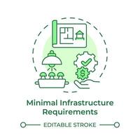Minimal infrastructure requirement soft green concept icon. Mushroom farming benefit. Farming equipment. Round shape line illustration. Abstract idea. Graphic design. Easy to use in article vector